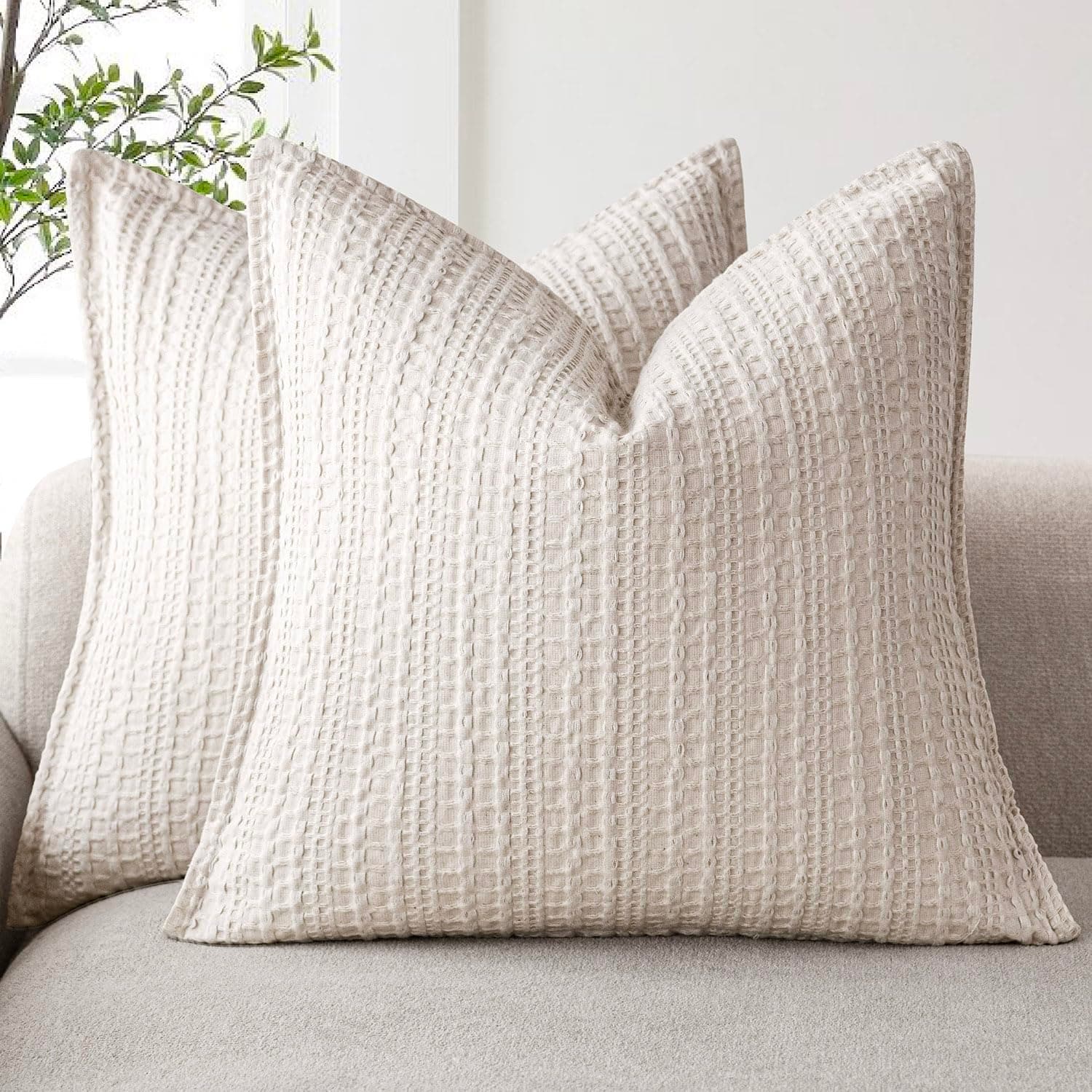 Decorative Textured Throw Pillow Covers for Euro Sham Cushions - Set of 2 (18×18 Inch)