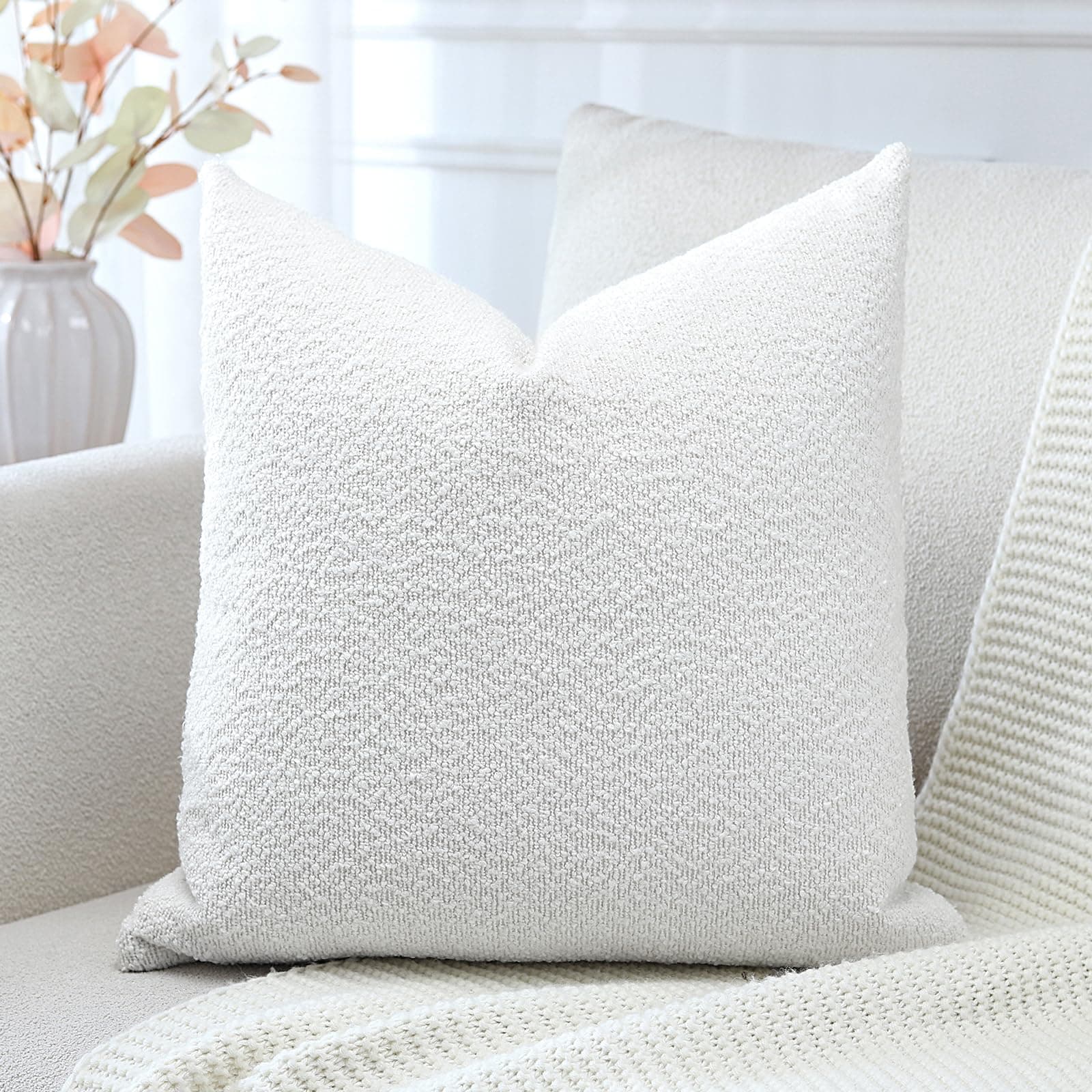 Textured Boucle Throw Pillow Covers Square - Cozy Soft Decorative Couch Cushion Case for Chair Sofa Bedroom Living Room Home Decor
