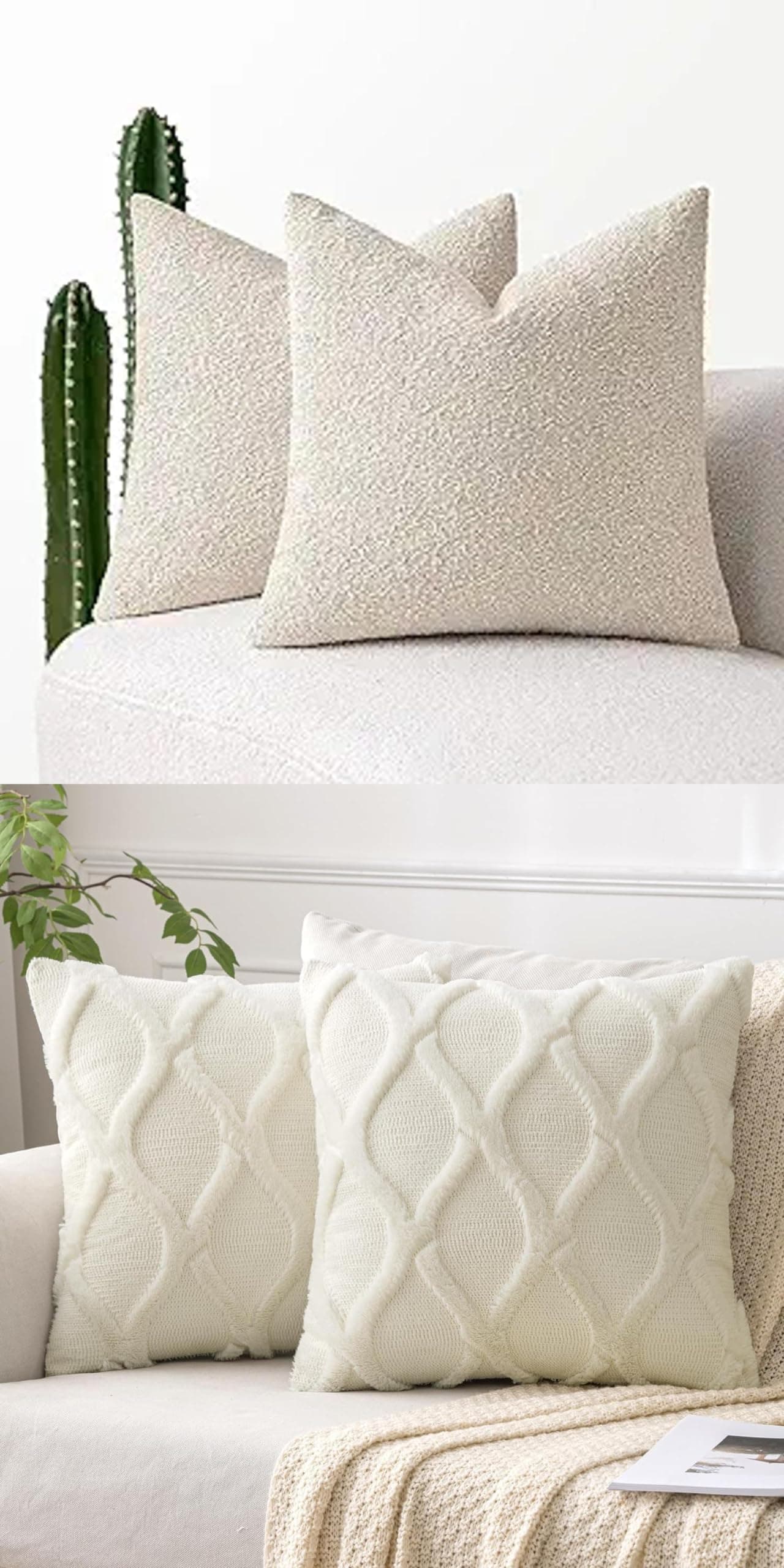 MIULEE Textured Boucle Pillow Covers Beige Cream White 18x18 Inch Bundle Set of 2