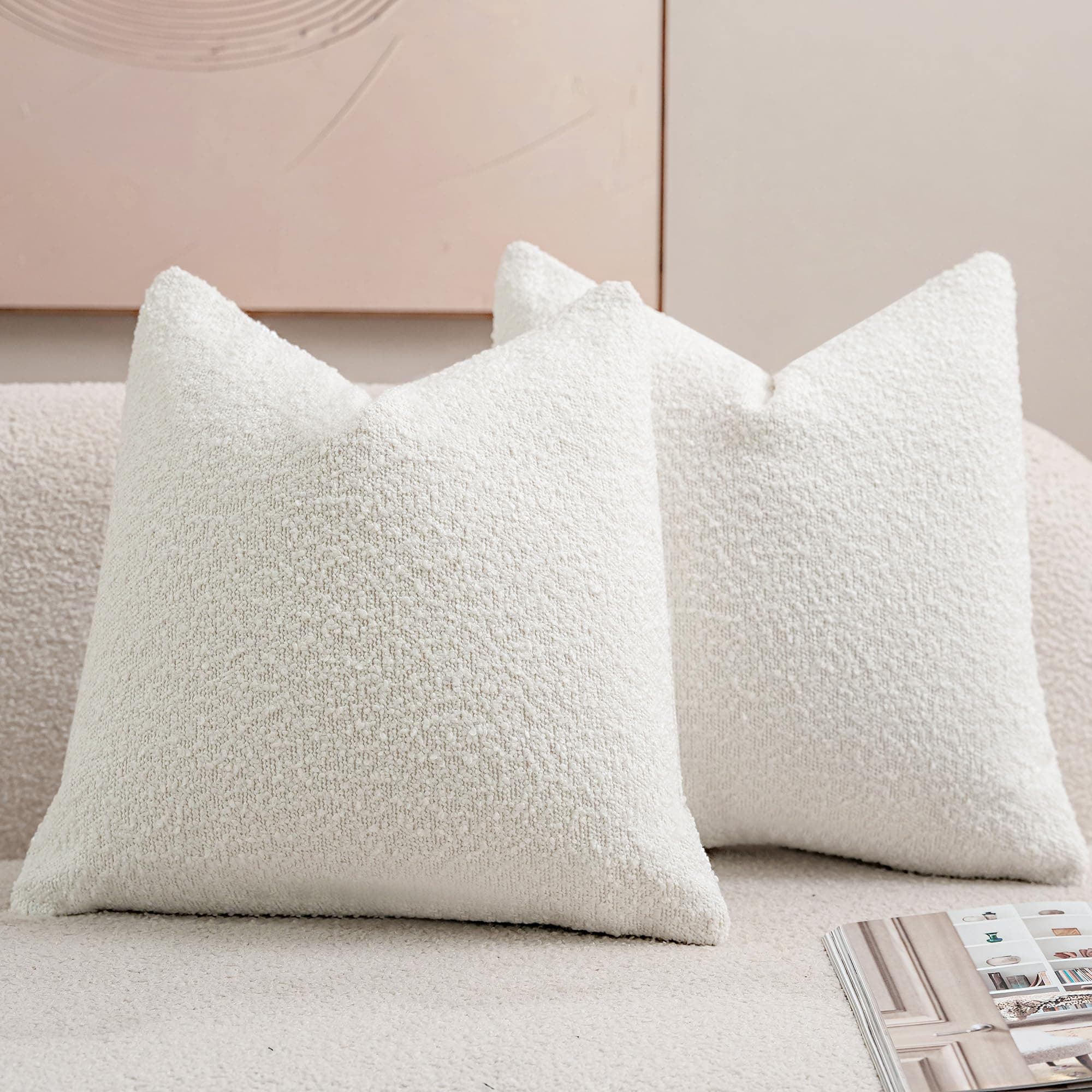 Textured Boucle Throw Pillow Covers White, Pack of 2, 18x18 Square