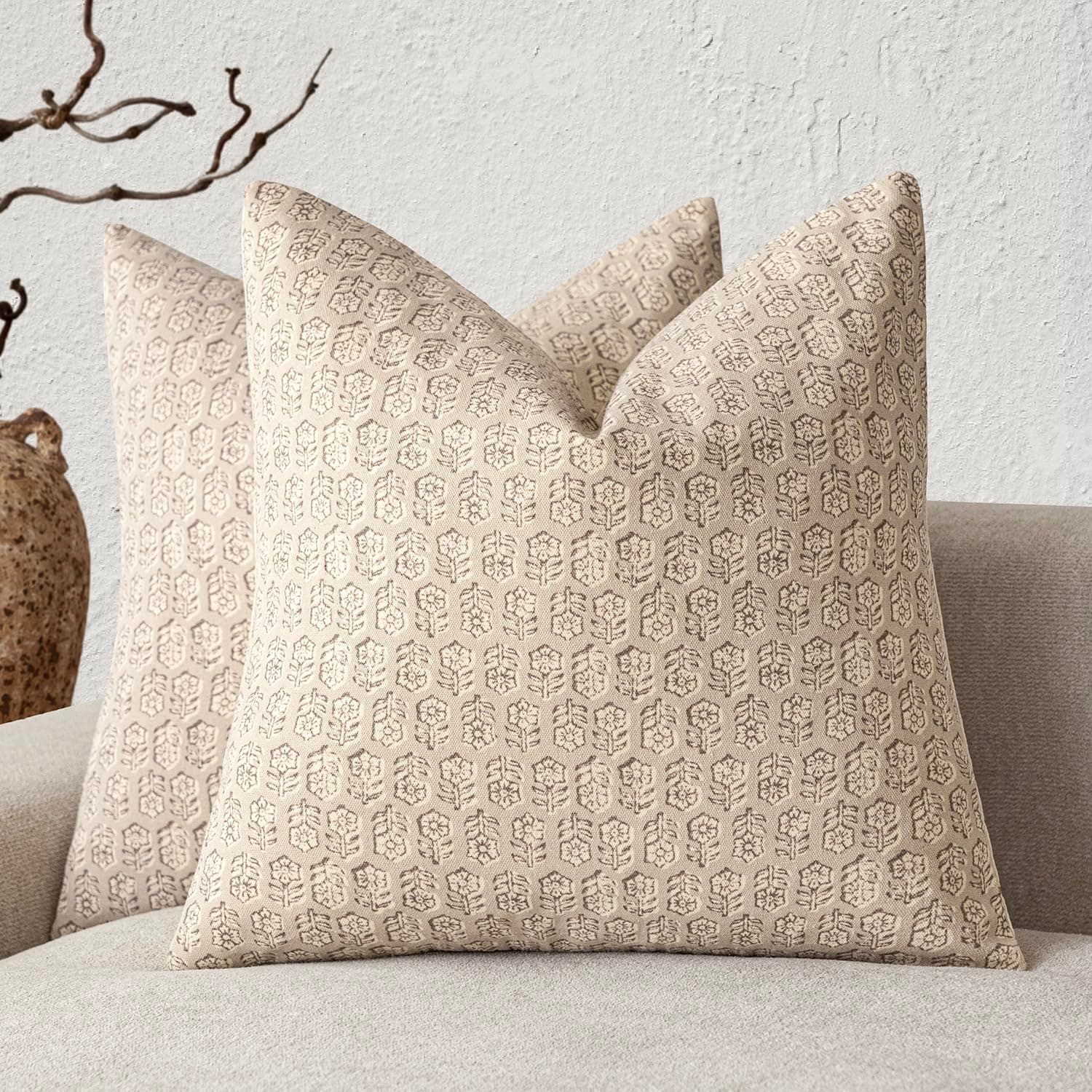 Vintage Floral Throw Pillow Covers Set of 2 for Farmhouse Home Decor