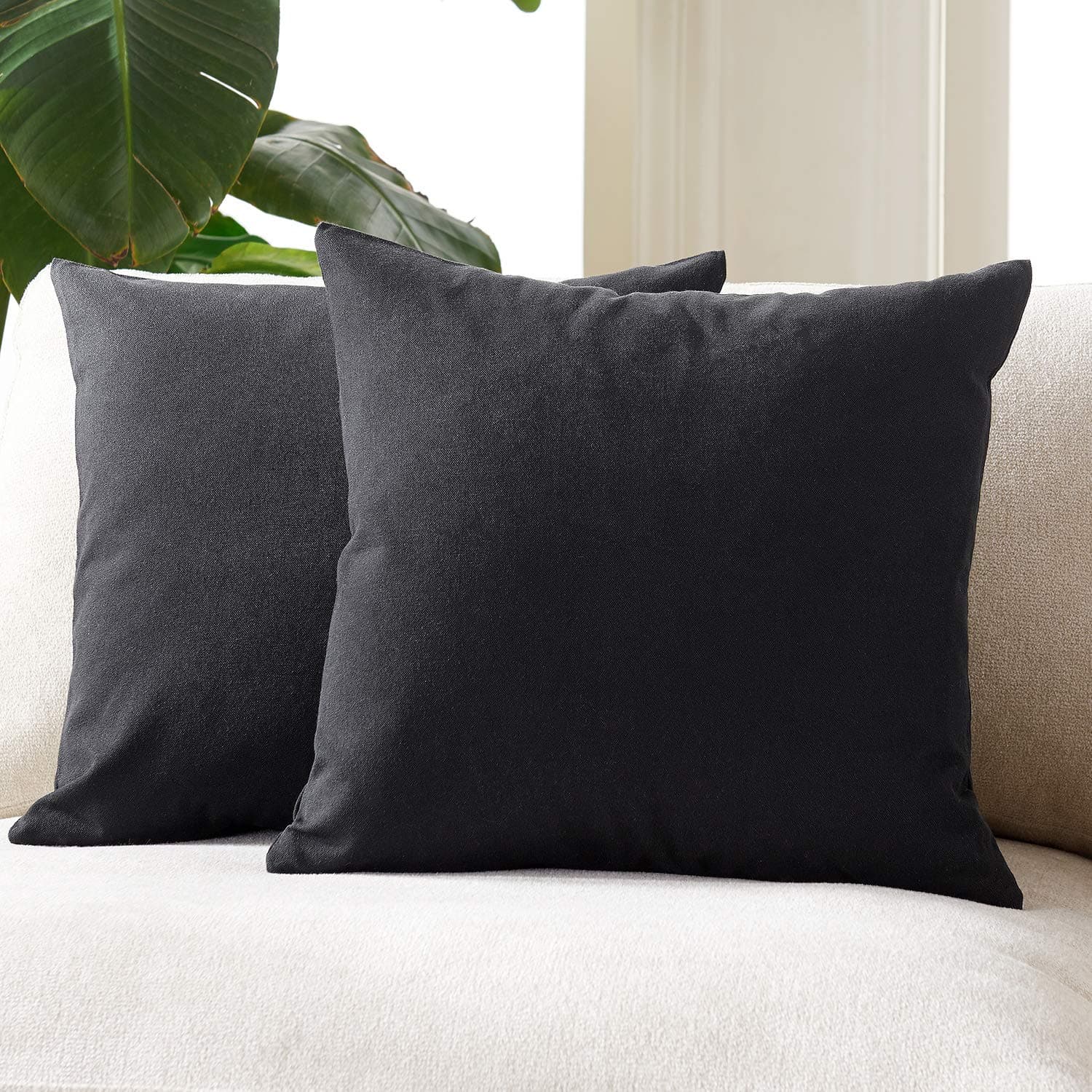 2 Farmhouse Burlap Square Throw Pillow Covers - Black, 20 x 20 Inch