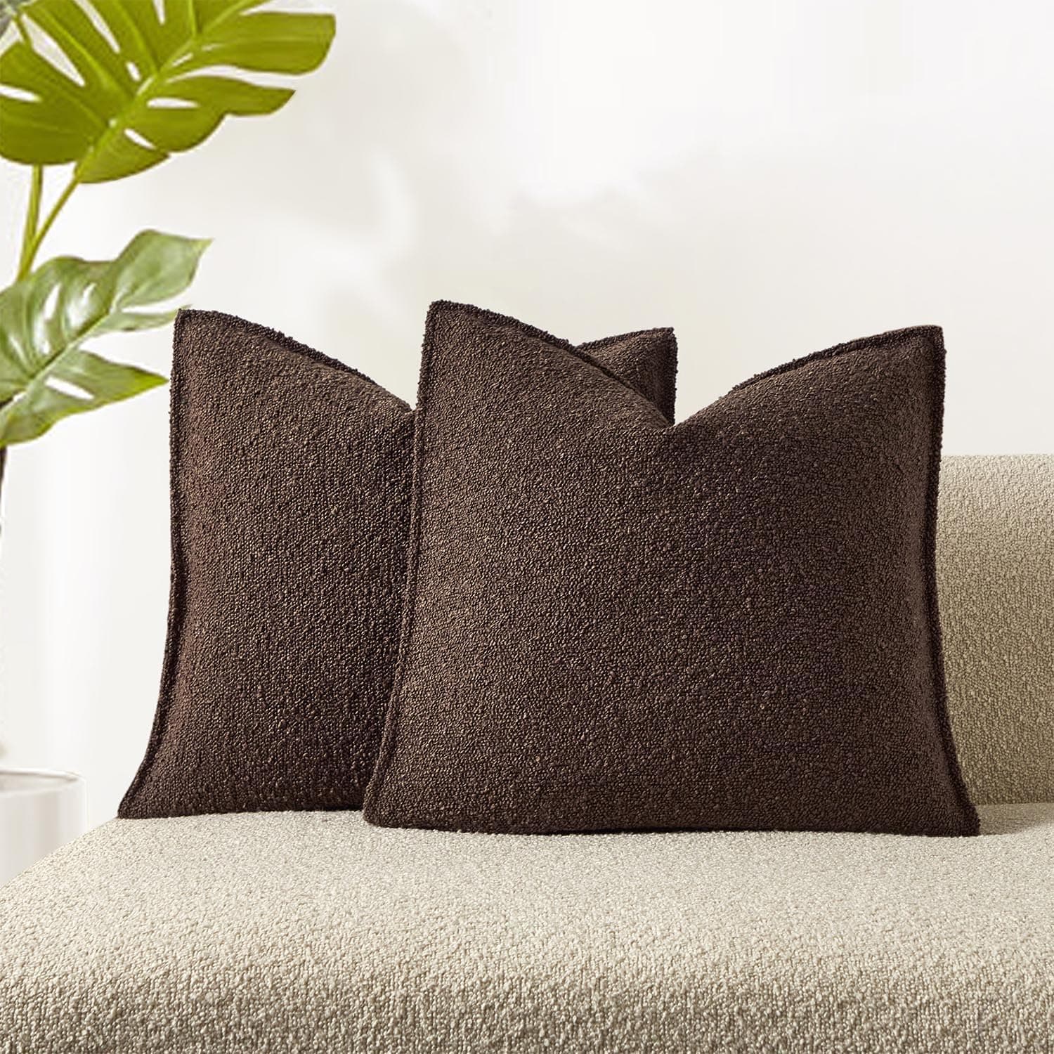 Brown Boucle Throw Pillow Covers 20x20 Set of 2 for Couch Bedroom Sofa