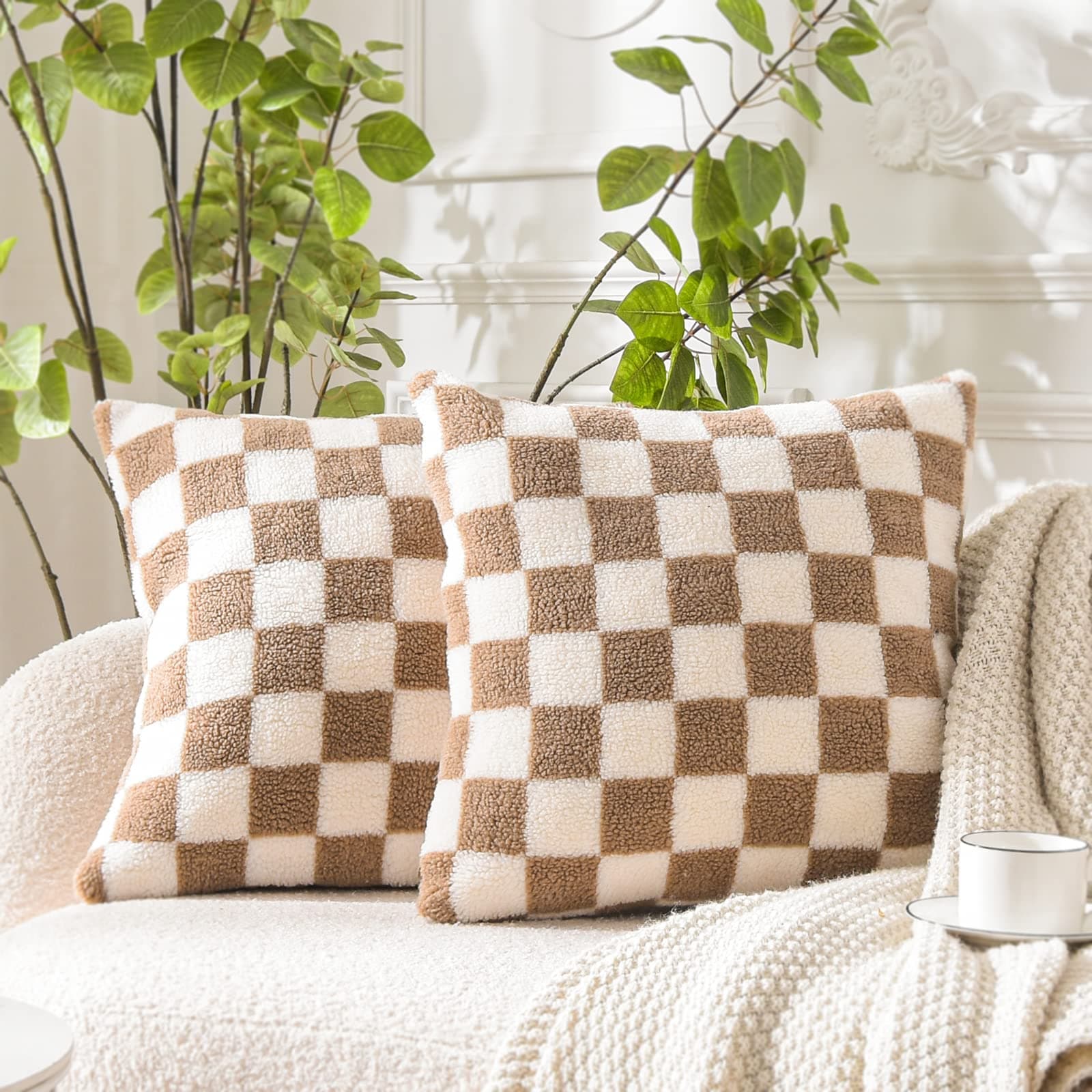 Soft Sherpa Checkerboard Decorative Pillow Covers