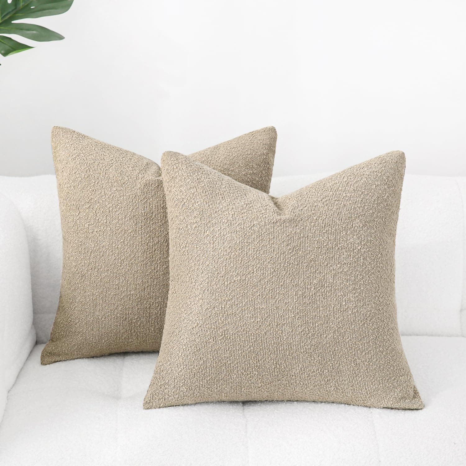 Artcest Textured Boucle Throw Pillow Covers, Oatmeal, 20"x20" for Couch, Bed and Living Room Decor