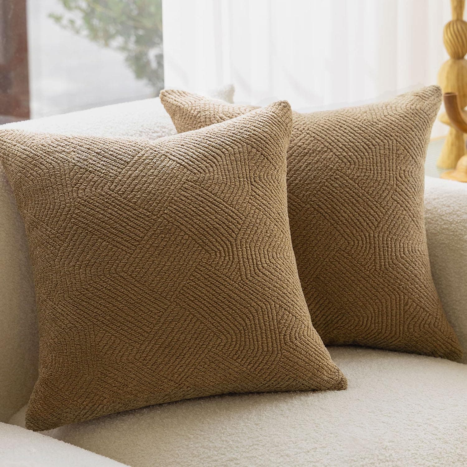 Luxury Neutral Boucle Pillow Covers Set of 2 for Couch or Bed