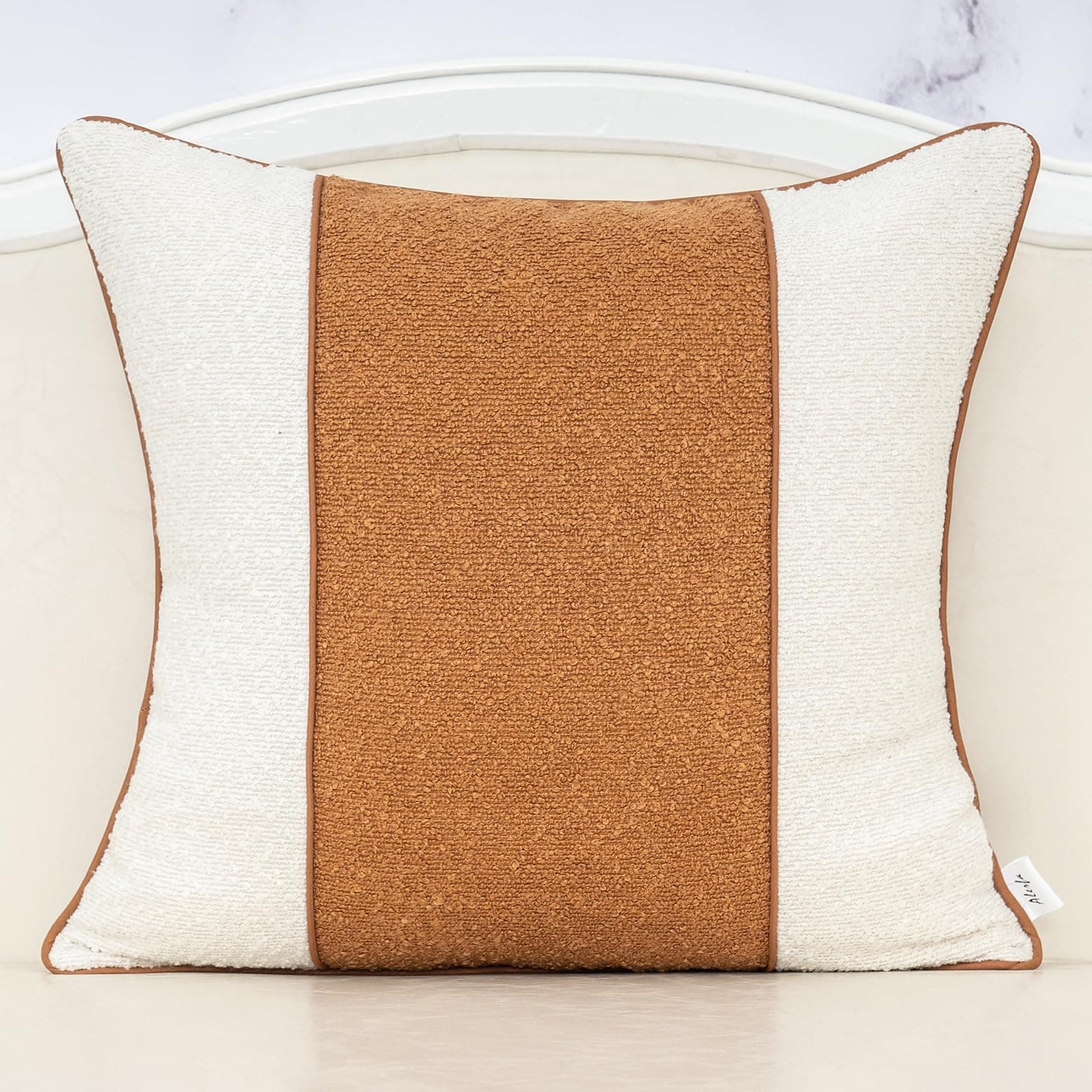 Luxury Textured Boucle Throw Pillow Cover Patchwork Accent Pillow Case - Orange White