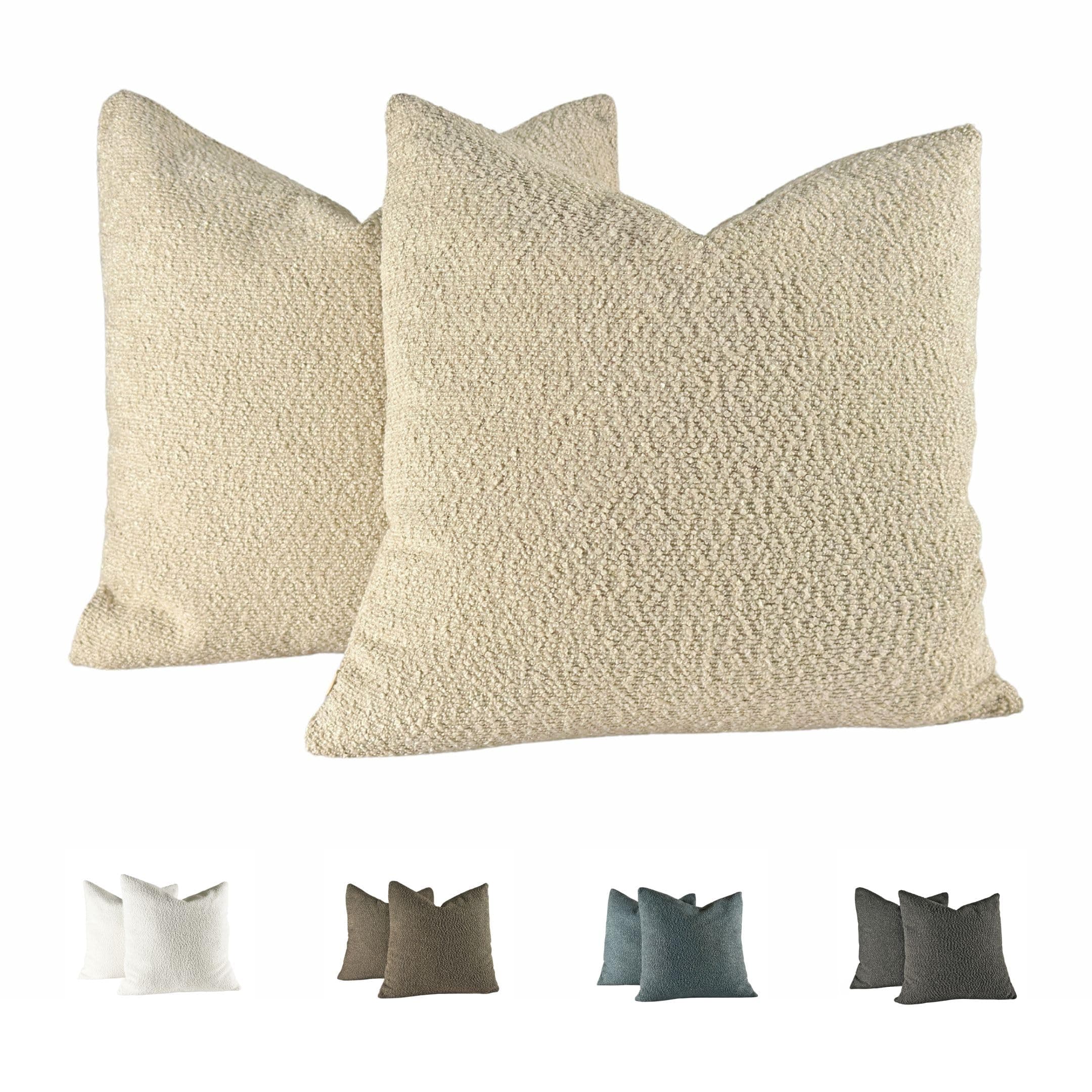 Beige Textured Boucle Throw Pillow Covers 18x18 Inch Decorative Home Accent Cushion Cases