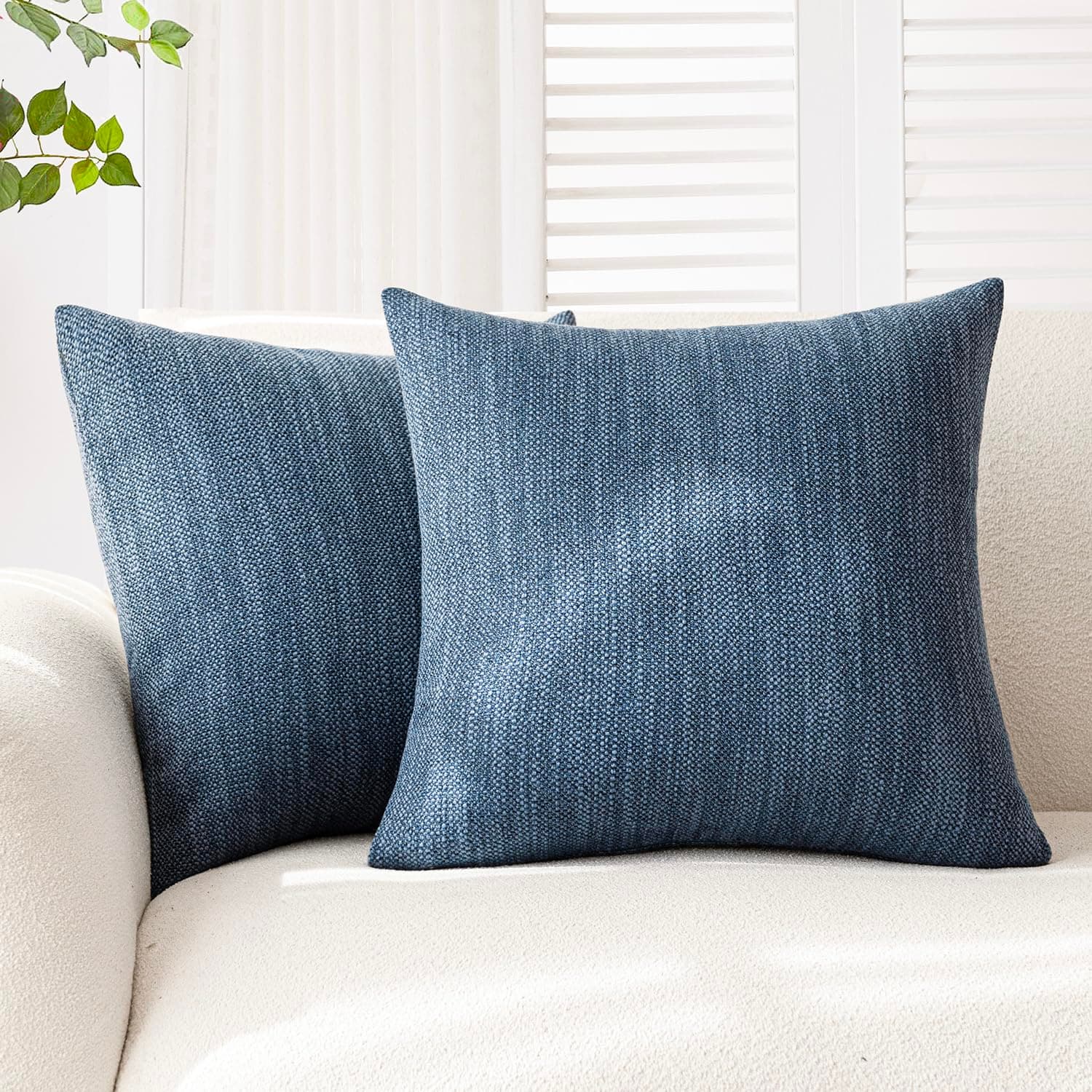 Set of 2 Navy Blue Textured Burlap Throw Pillow Covers for Farmhouse Boho Decor, 18×18 Inch