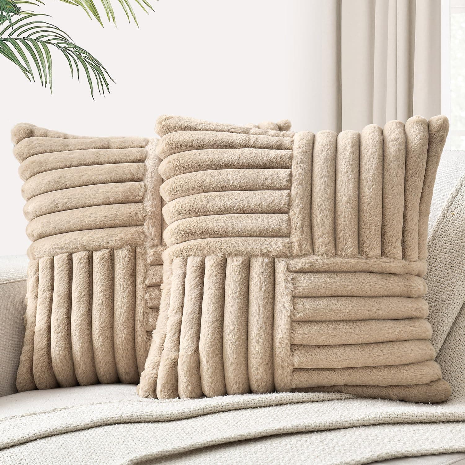 Pack of 2 Faux Fur Plush Throw Pillow Covers for Home Decor