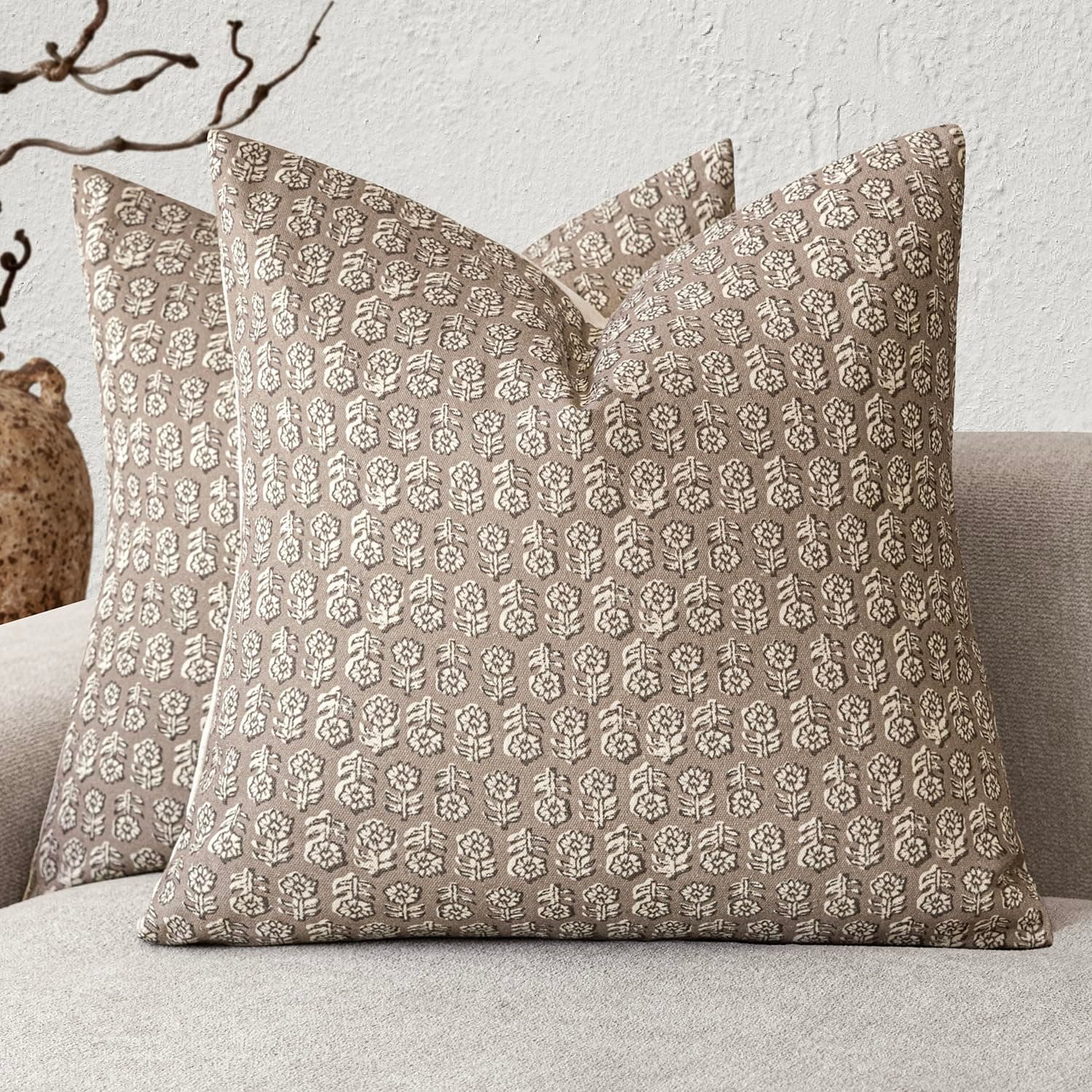 Vintage Floral Print Throw Pillow Covers for Boho Home Decor, Set of 2 - 18x18 Inch
