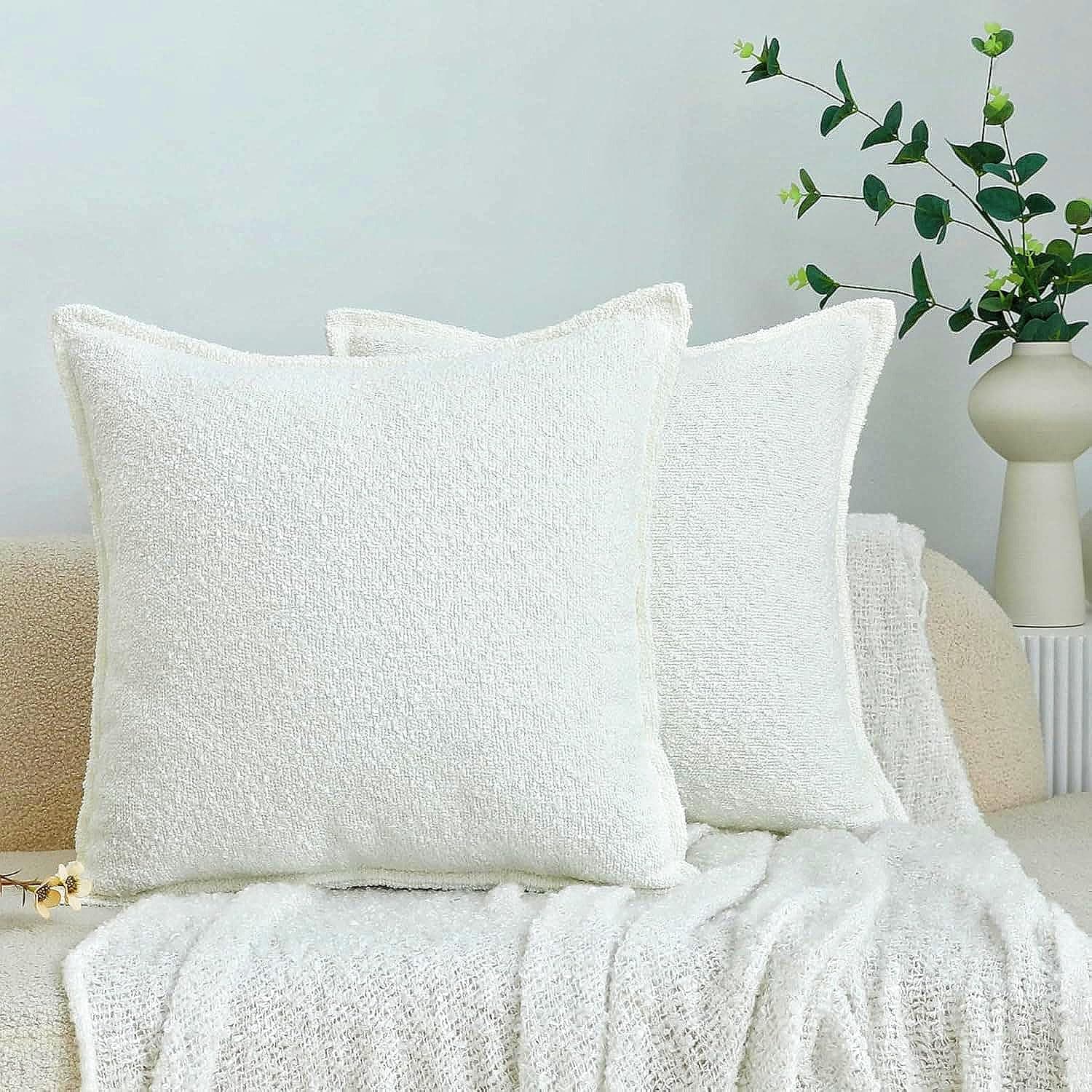 Ligicky 18x18 White Textured Neutral Pillow Covers Pack of 2 Living Room Decor