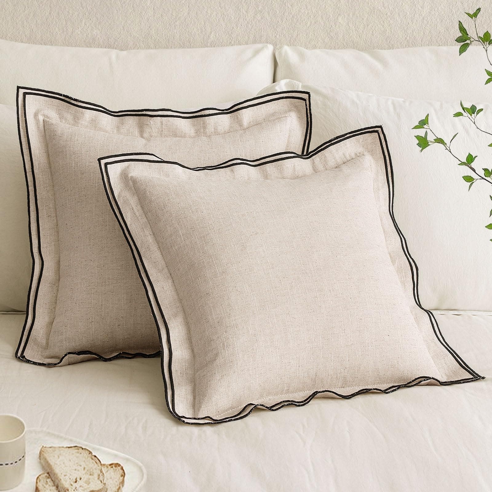 MIULEE 18x18 Inch Natural Beige Linen Throw Pillow Covers, 2 Pack – Boho Euro Style for Home Decor Upgrade