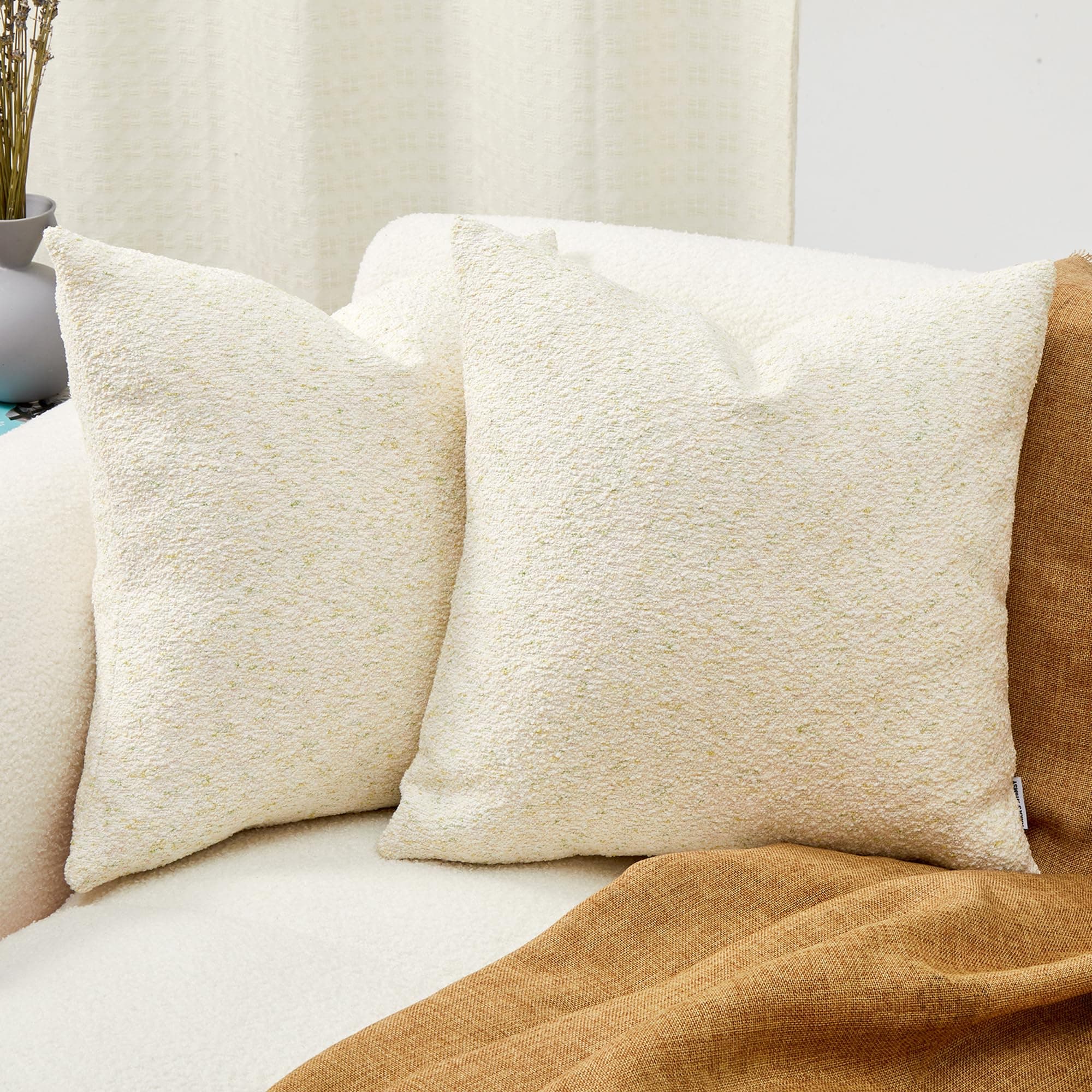 Anna's Whimsy Spring Soft Boucle Throw Pillow Covers, Set of 2 Beige Accent Cushion Covers for Sofa Bed Home Decor