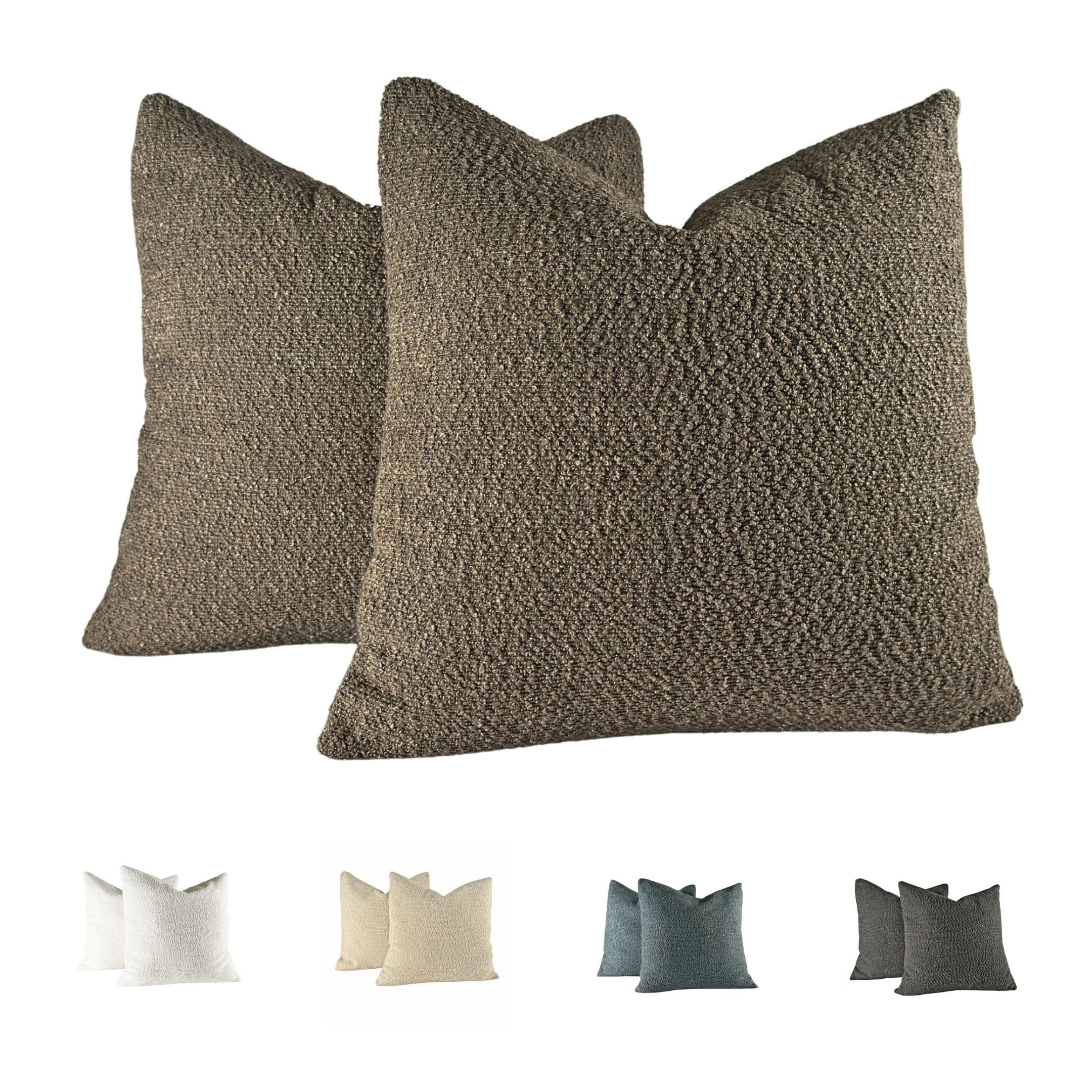 Dark Khaki Textured Boucle Throw Pillow Covers 18x18 Inch Home Decor