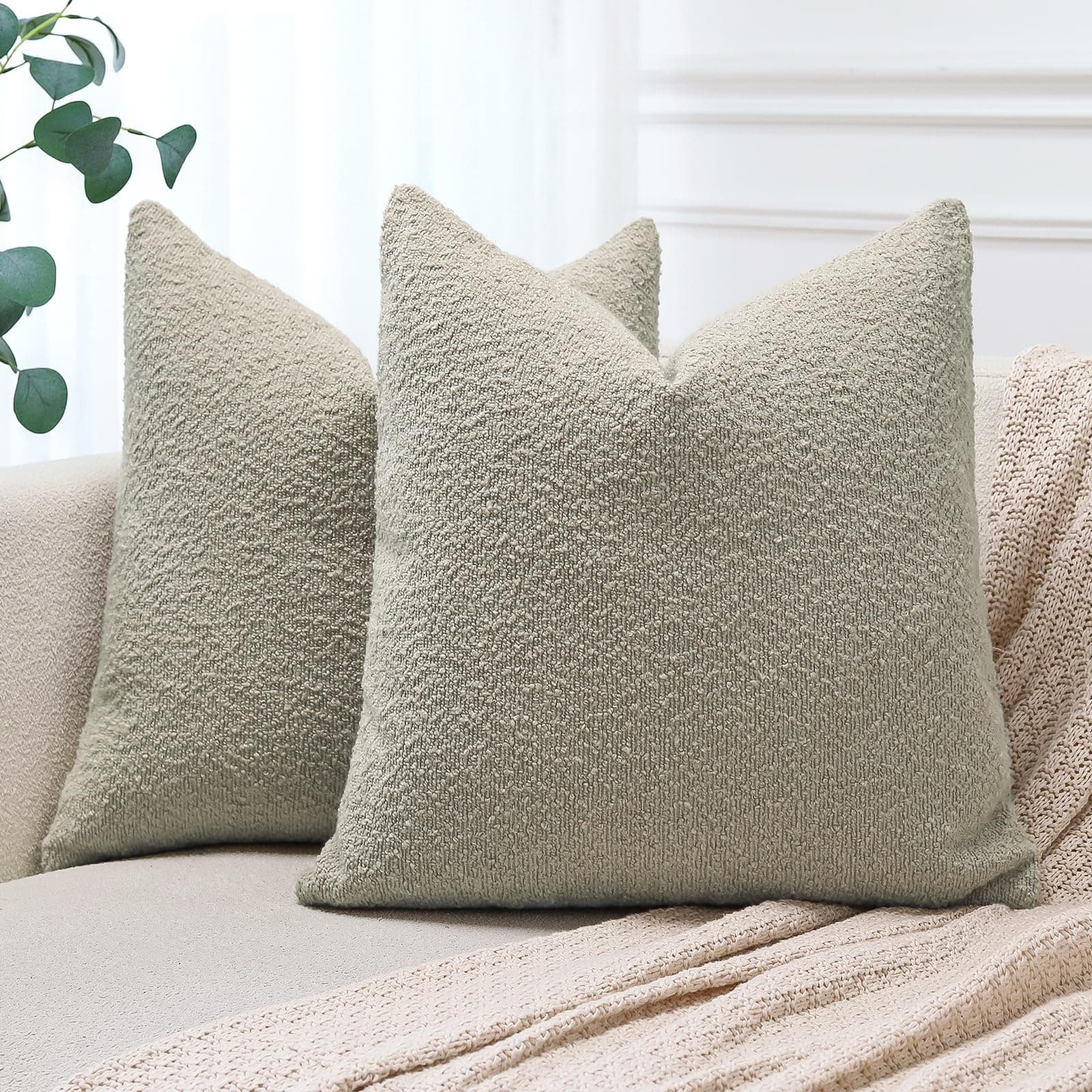 Textured Boucle Throw Pillow Covers 20x20 Inch Oatmeal - Pack of 2