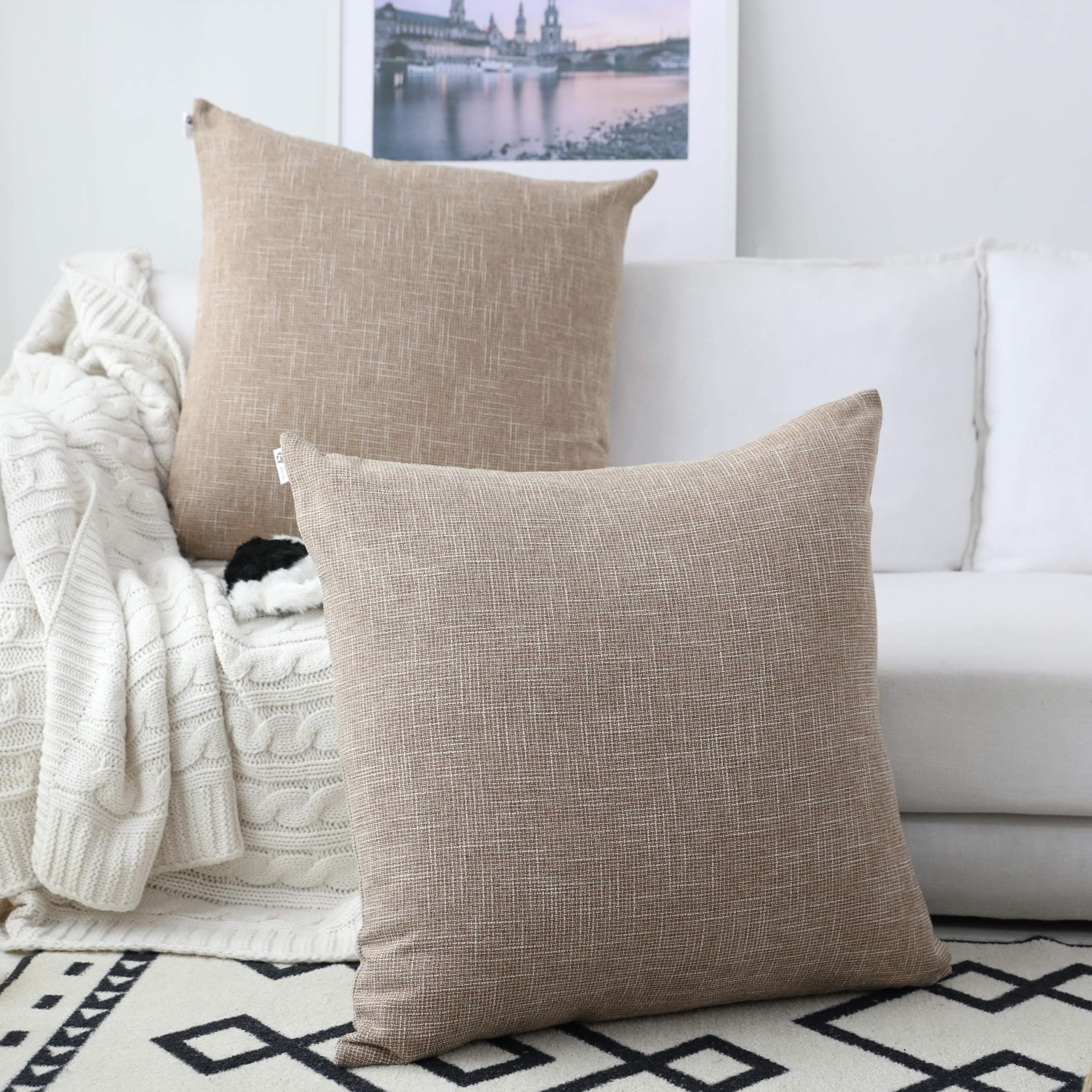 Kevin Textile Star Faux Linen Pillow Covers 24"x24", 2 Pcs, Super Soft Natural Linen