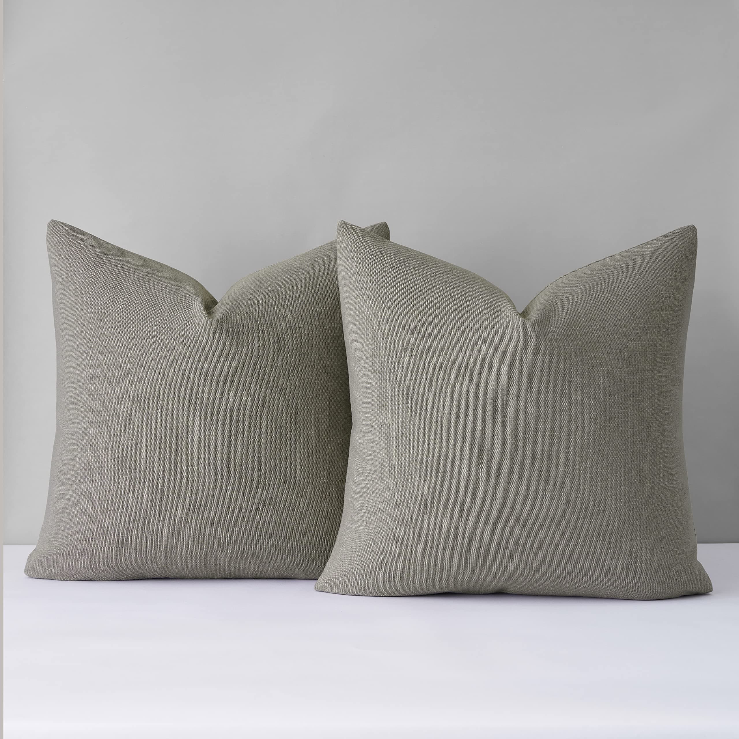 Linen Farmhouse Pillow Covers, Taupe, 18 x 18 Inches, Set of 2