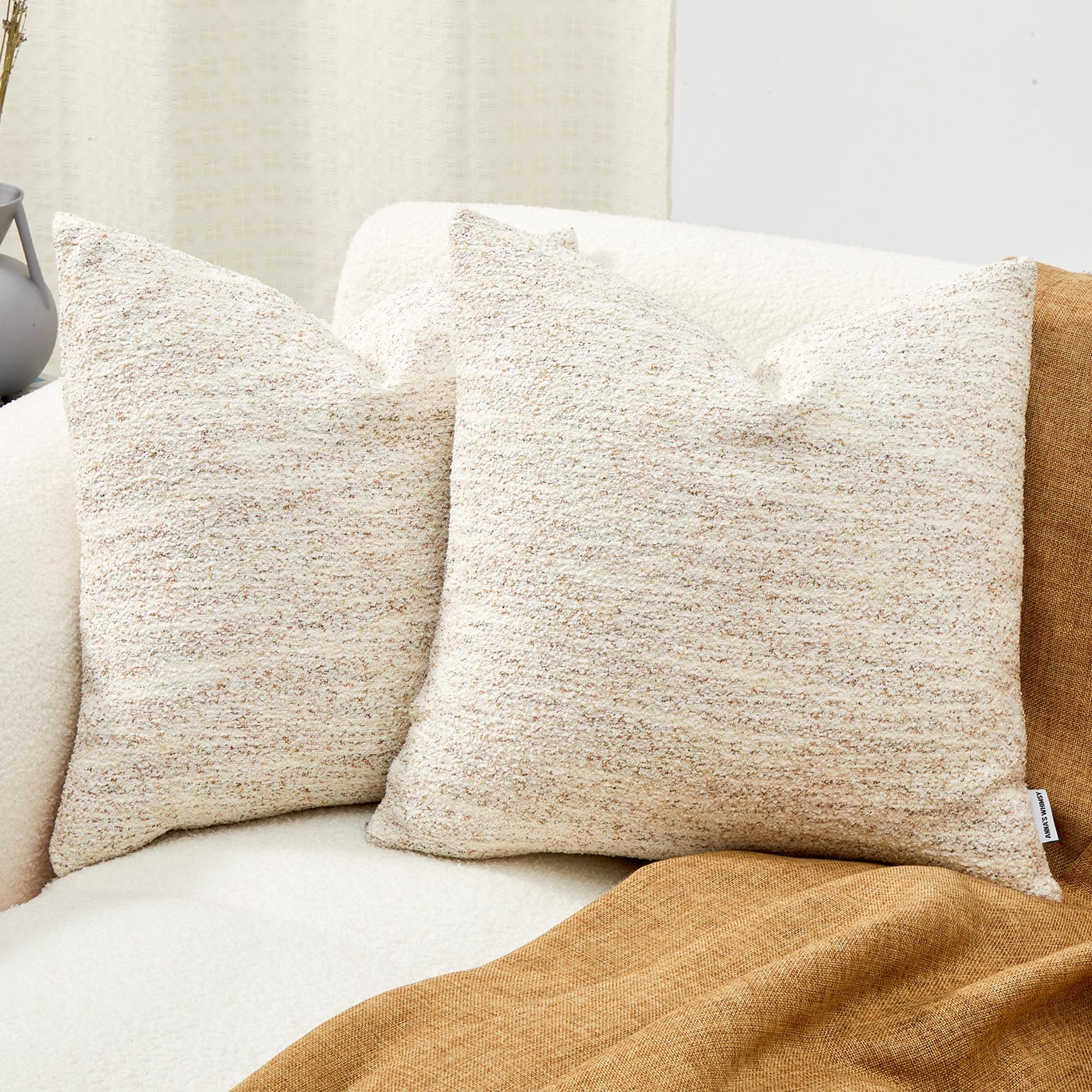 Spring Soft Boucle Throw Pillow Covers, Set of 2 Beige Accent Cushion Covers