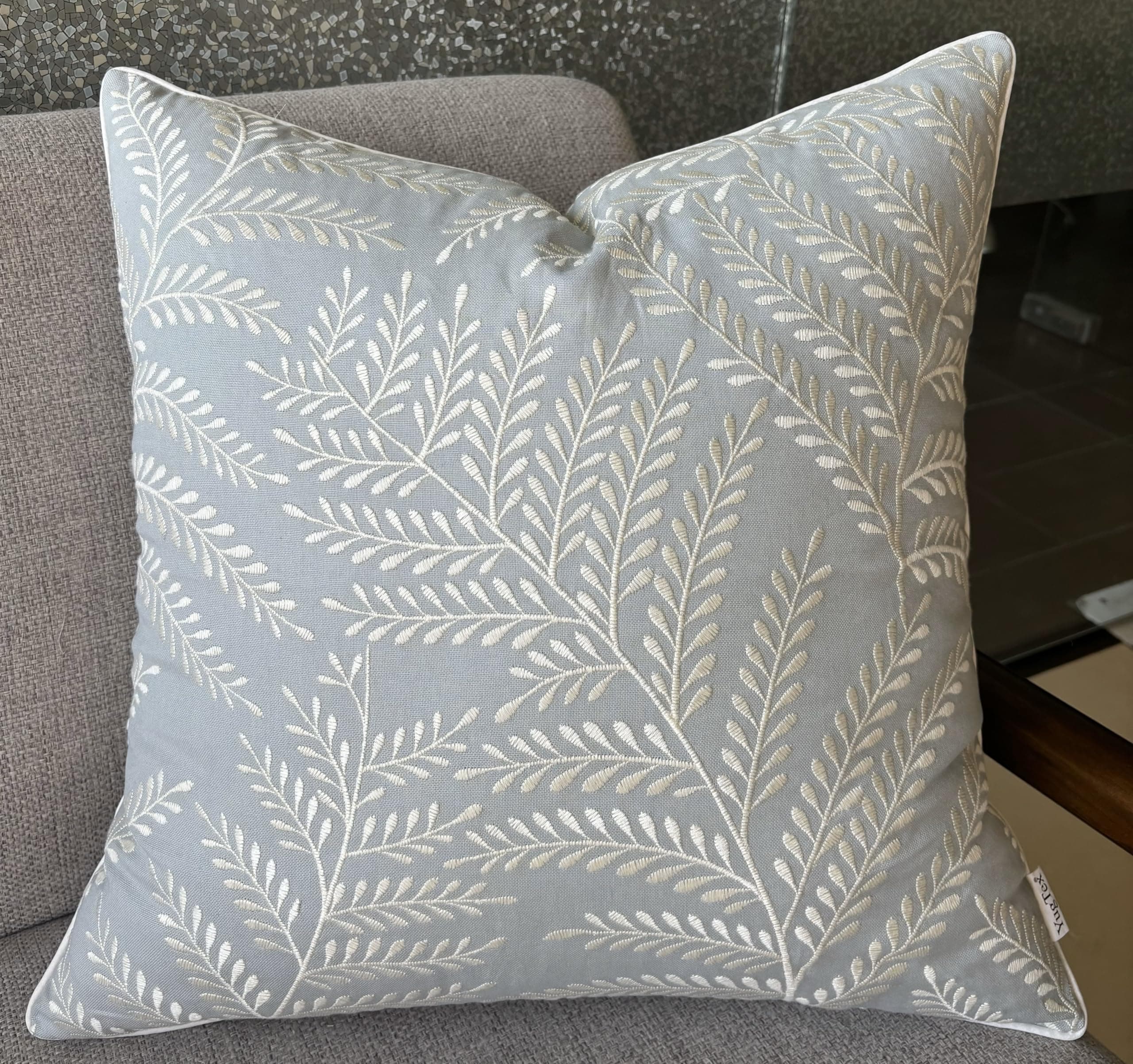 Fern Leaves Embroidered Decorative Square Throw Pillow Cover - Robins Egg