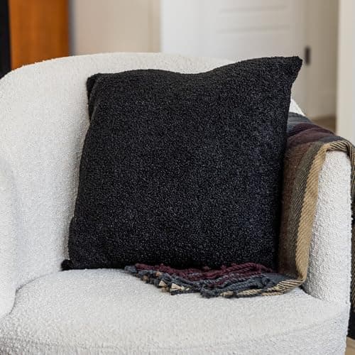 SAMIAH LUXE Black Teddy Boucle Pillow Covers, 18x18, 2pcs, Modern Farmhouse Boho Decor