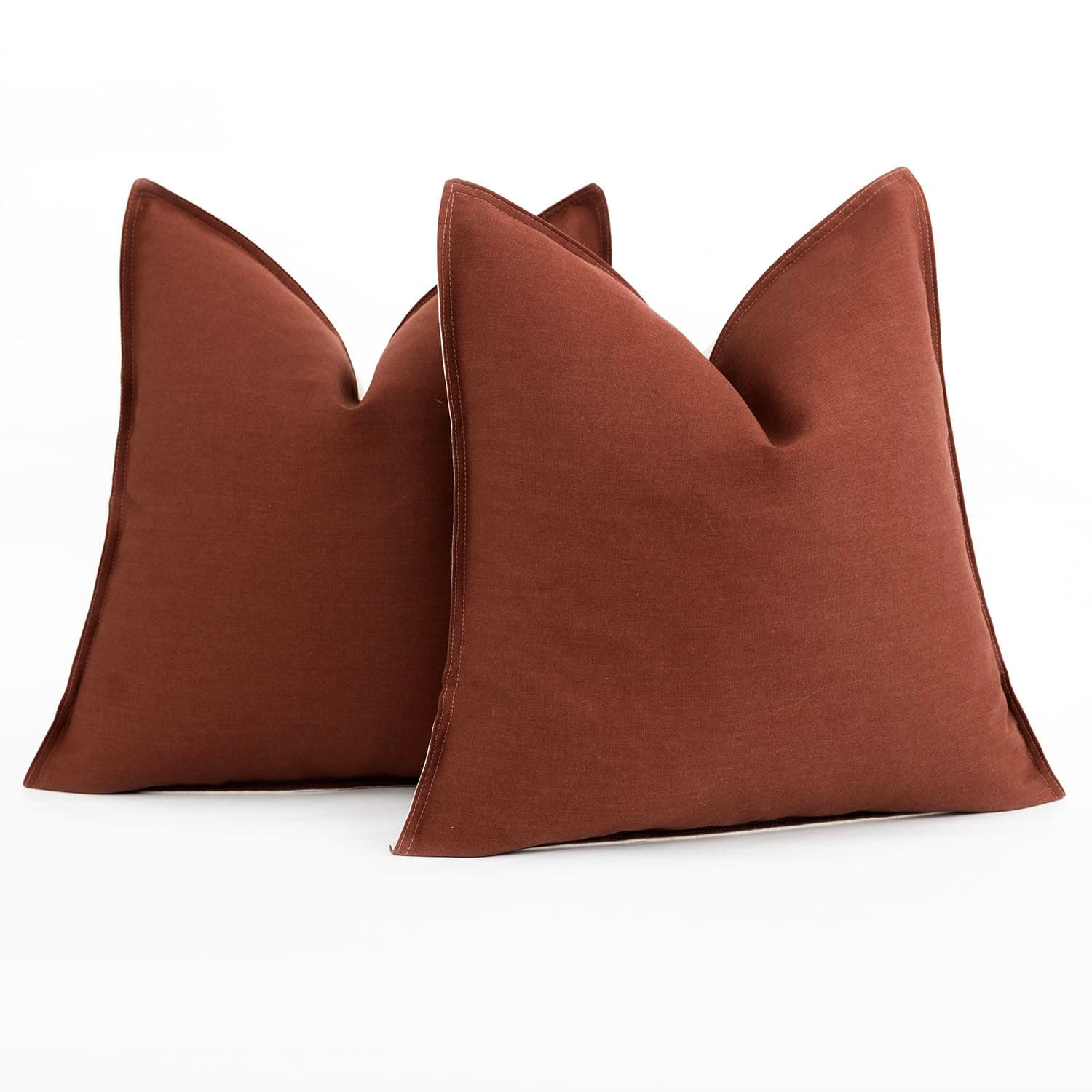 Set of 2 Rust Red Decorative Cotton Linen Pillow Covers, 22×22 Inch - Modern Farmhouse Accent for Couch, Sofa, and Bed