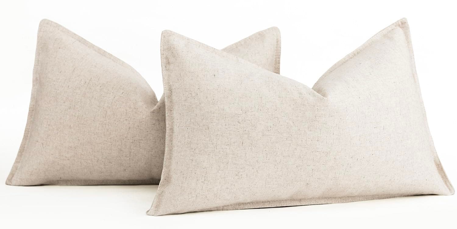 Foindtower 2 Pack Soft Modern Light Beige Farmhouse Throw Pillow Covers for Living Room Sofa