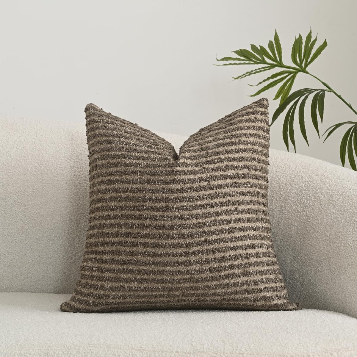 20x20 Inch Textured Boucle Throw Pillow Covers, Brown Striped Accent Cases for Chair Sofa Bedroom Home Décor