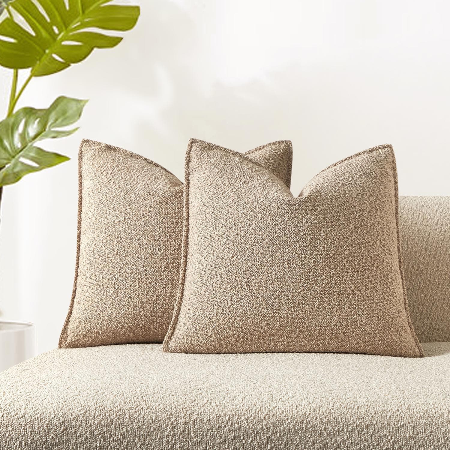 Oatmeal Boucle Throw Pillow Covers 20x20 Inch Set of 2 for Decorative Sofa Couch