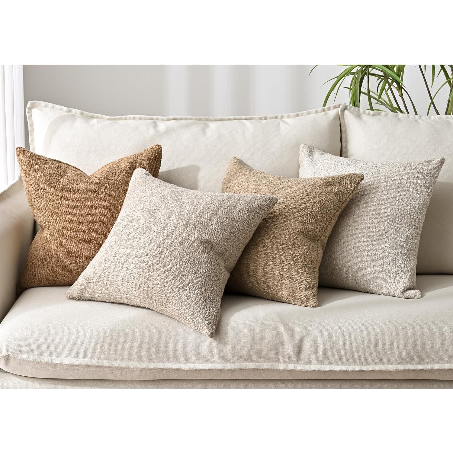 4 Textured Boucle Throw Pillow Covers 18x18 inch for Couch Bed Living Room Decor