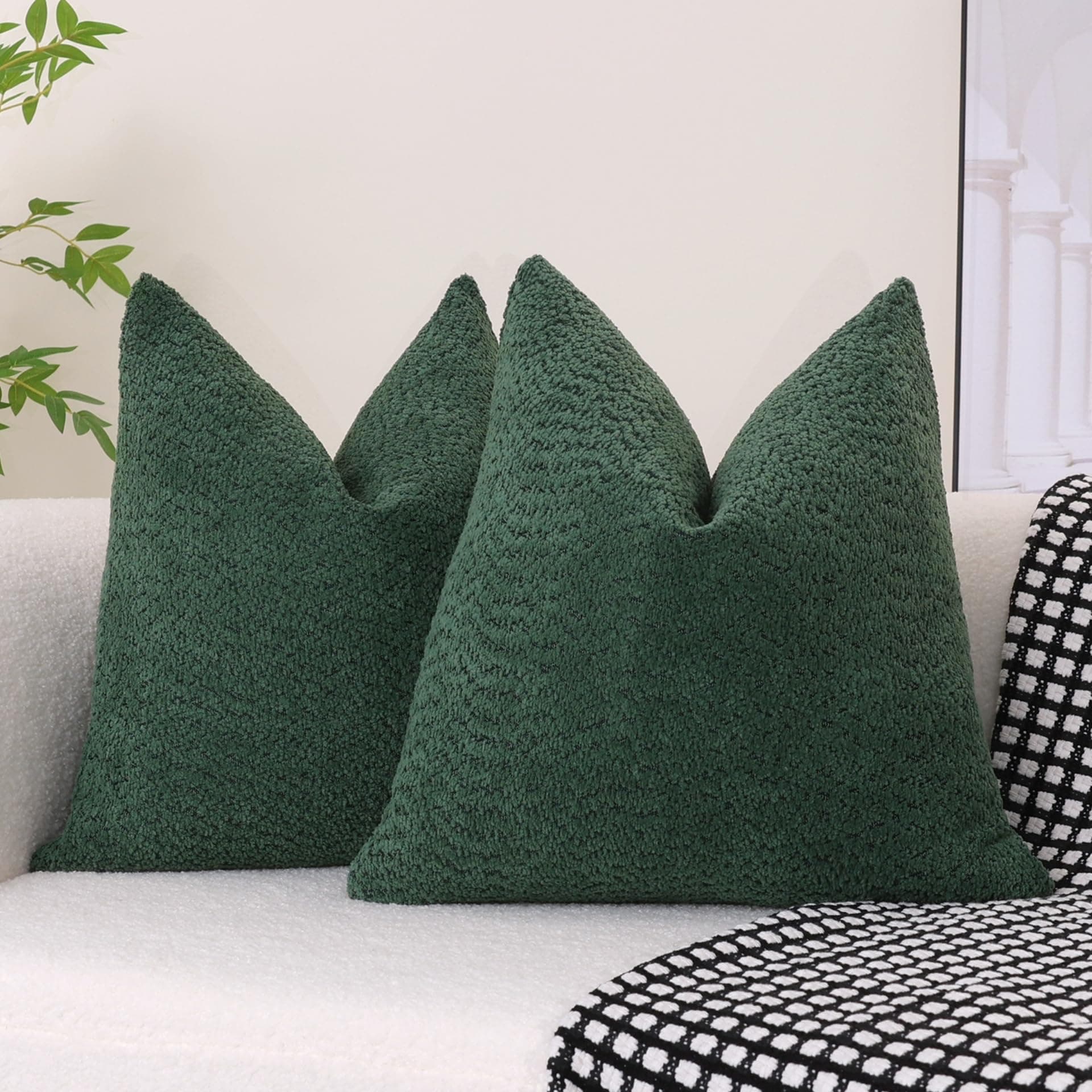 Heavy Boucle Throw Pillow Covers 18x18 Inches - Forest Green