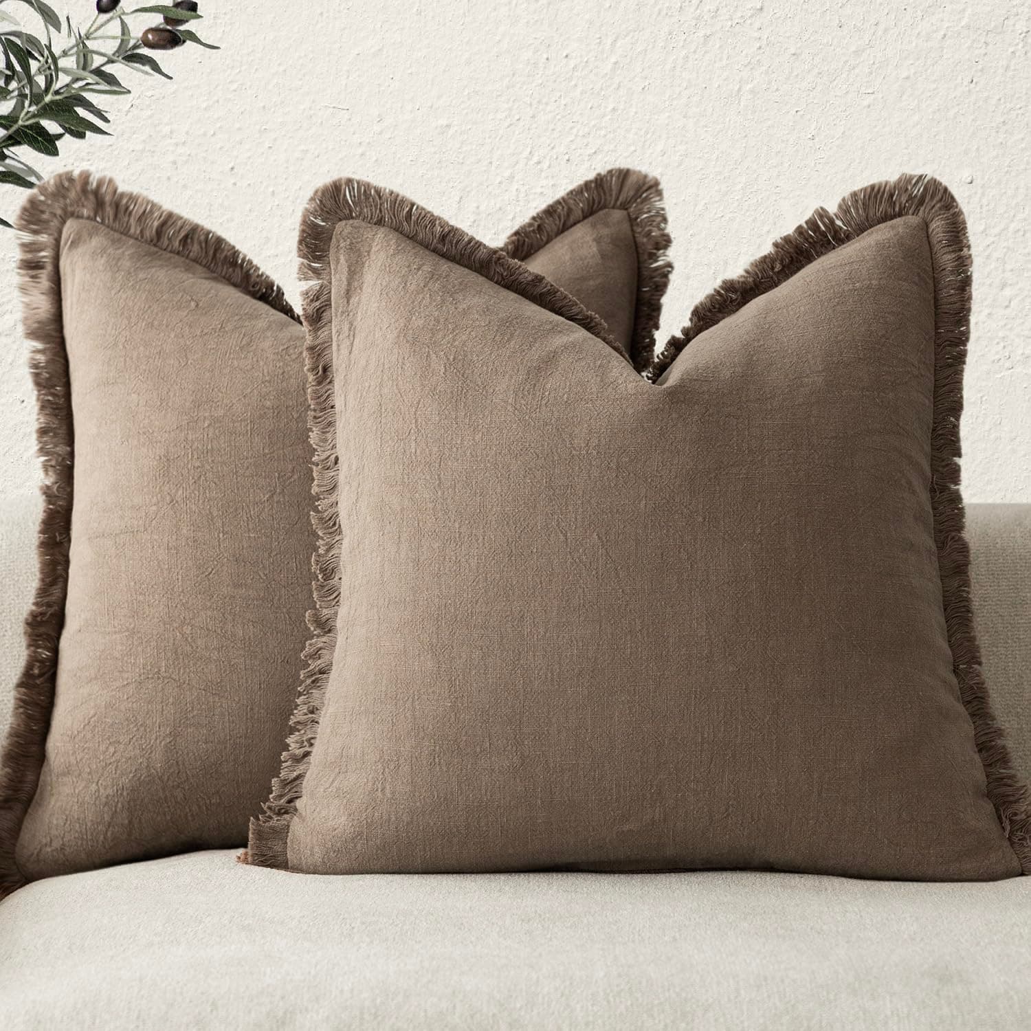 Farmhouse Boho Fringe Throw Pillow Covers Set of 2 for Living Room Home Decor