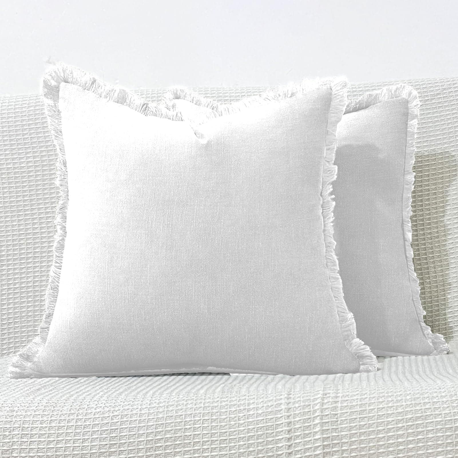Soft Cozy Boho Linen Fringe Throw Pillow Covers for Living Room Couch