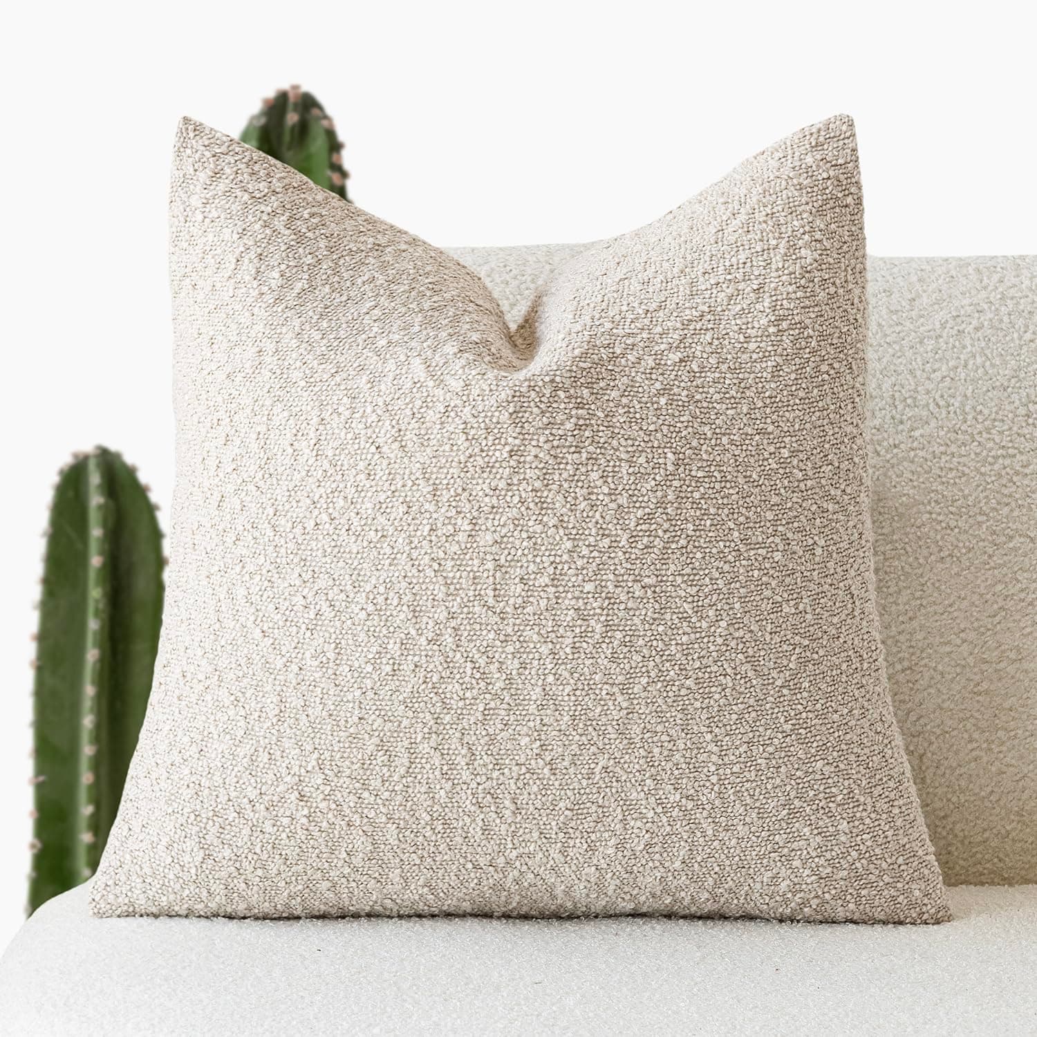 Textured Boucle Throw Pillow Covers - Cozy Solid Accent Cases for Home Decor, 18 x 18 Inch