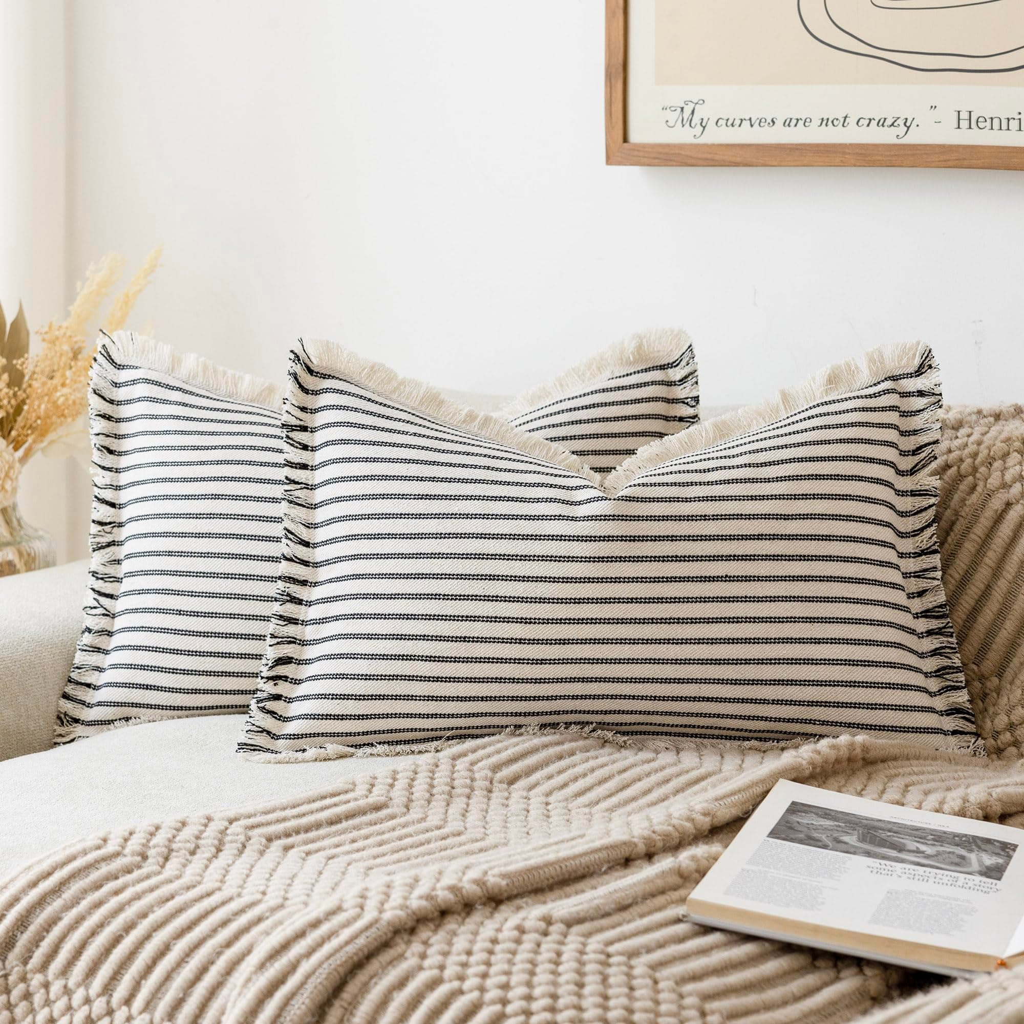 Modern Striped Throw Pillow Covers Set of 2 for Living Room Farmhouse Decor
