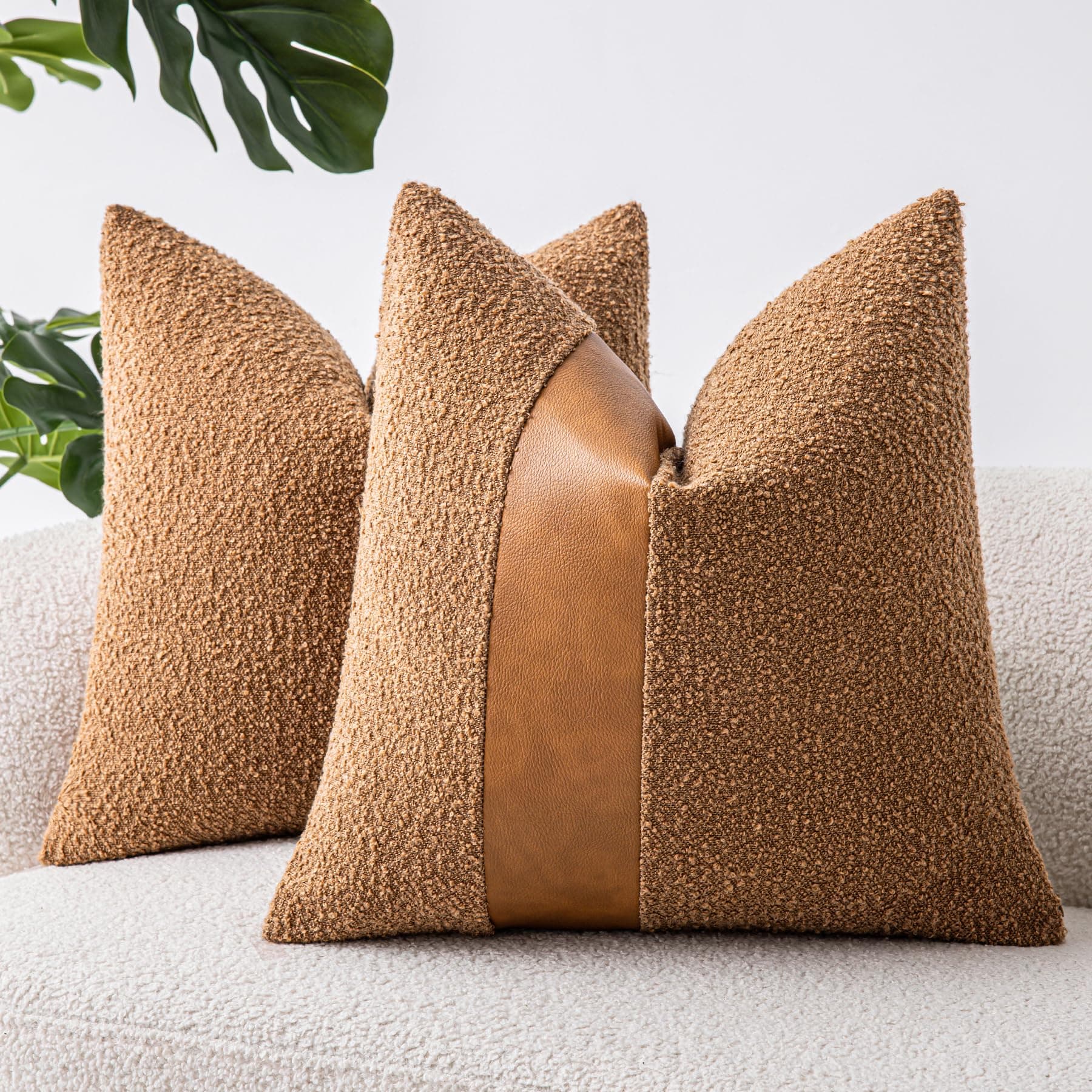 Tobacco Boucle Throw Pillow Covers Set of 2 Fluffy Boho Décor