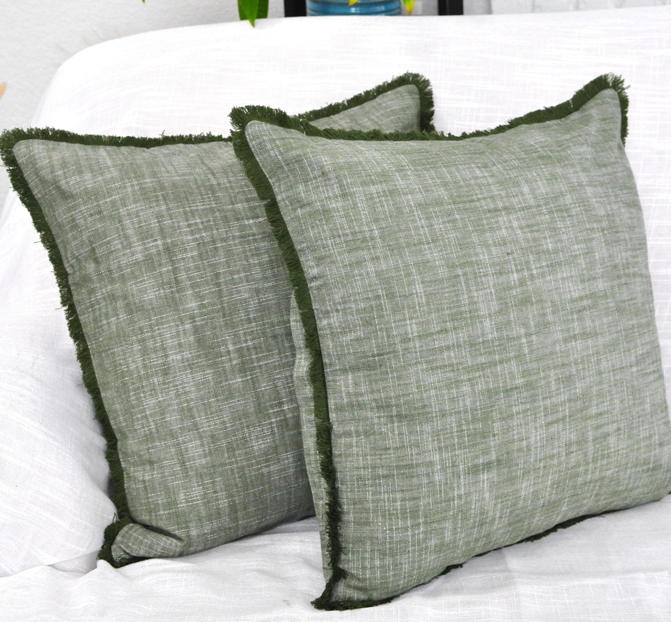 20x20 Boho Farmhouse Textured Cotton Pillow Covers with FringeAccent Pillowcases Set of 2