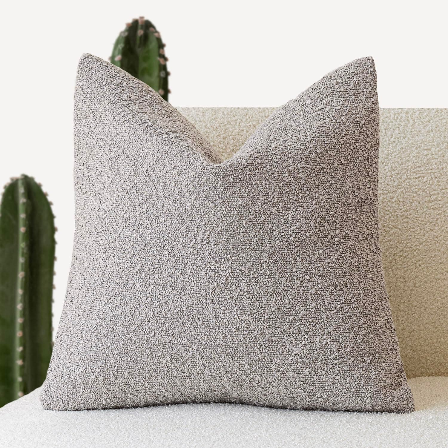 Cozy Textured Throw Pillow Covers for Living Room Decor, 18 x 18 Inch, Neutral Grey